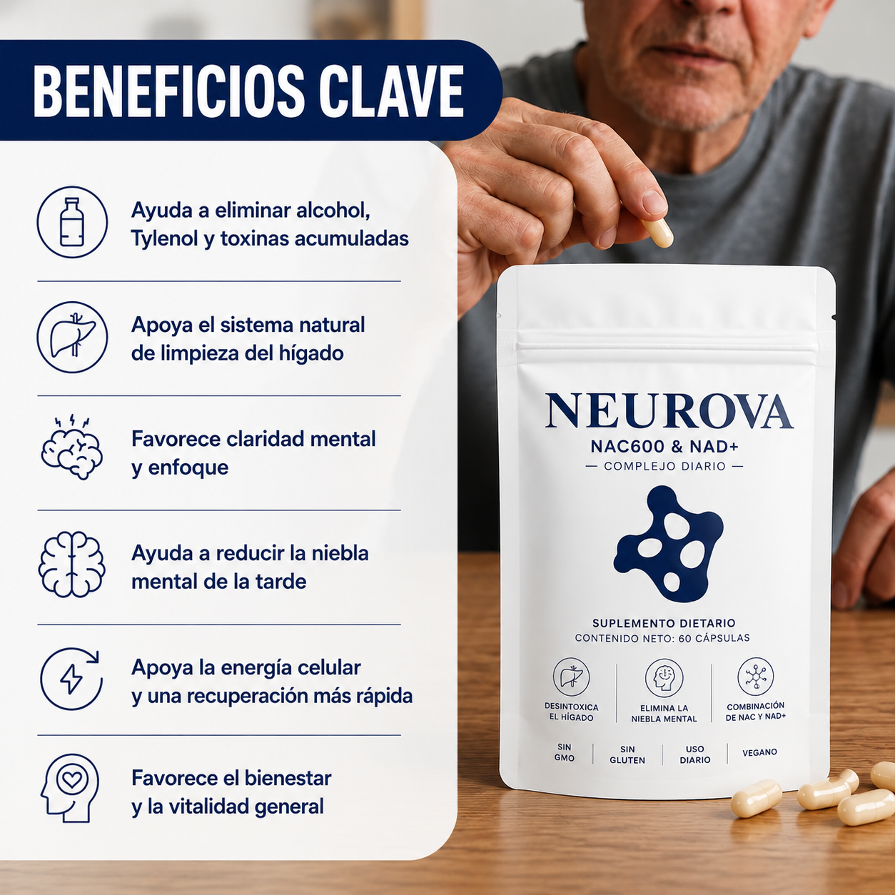 Complejo Detox Hepático | N-Acetilcisteína 600 + NAD+