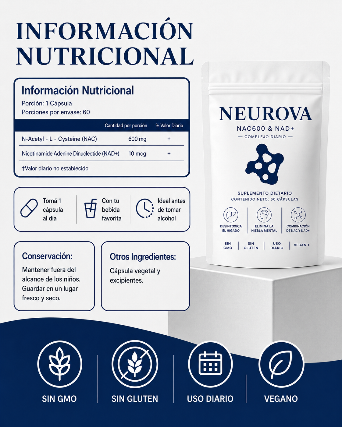 Complejo Detox Hepático | N-Acetilcisteína 600 + NAD+